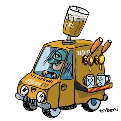Illustration: Hjem-øl-bilen